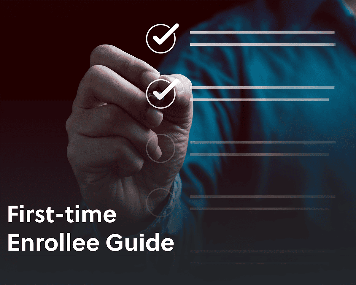 Person selecting checklist items with the title First-time Enrollee Guide.